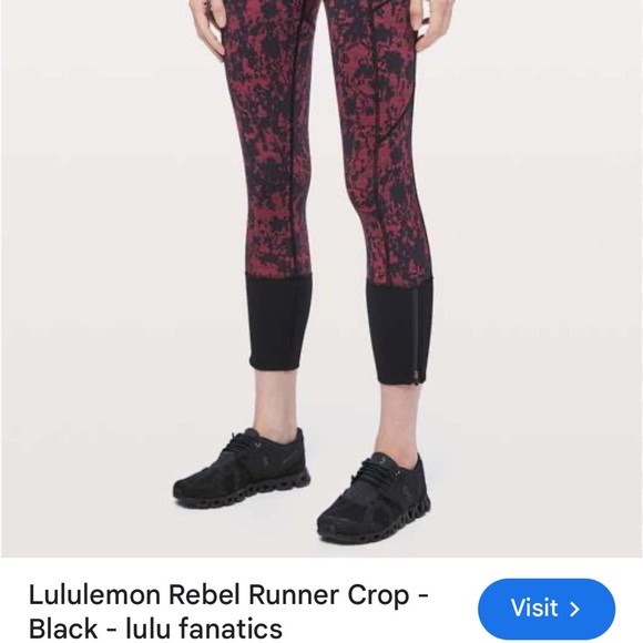 Lululemon Rebel Runner Mid-Rise Crop leggings, size 4 color Black/Burgundy - Picture 3 of 13